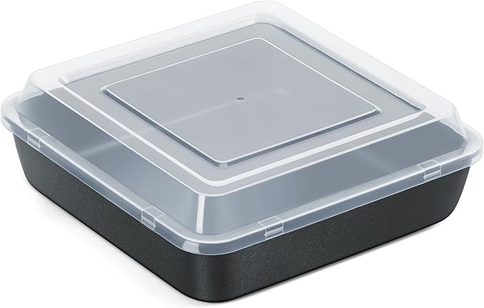 E-far 8x8 Inch Square Baking Pan with Lid Set, Nonstick Square Cake Pans Metal Bakeware for Oven Cooking Lasagna Brownies, Stainless Steel Core & Easy Release, 2 Pieces(1 Pan+1 Cover)