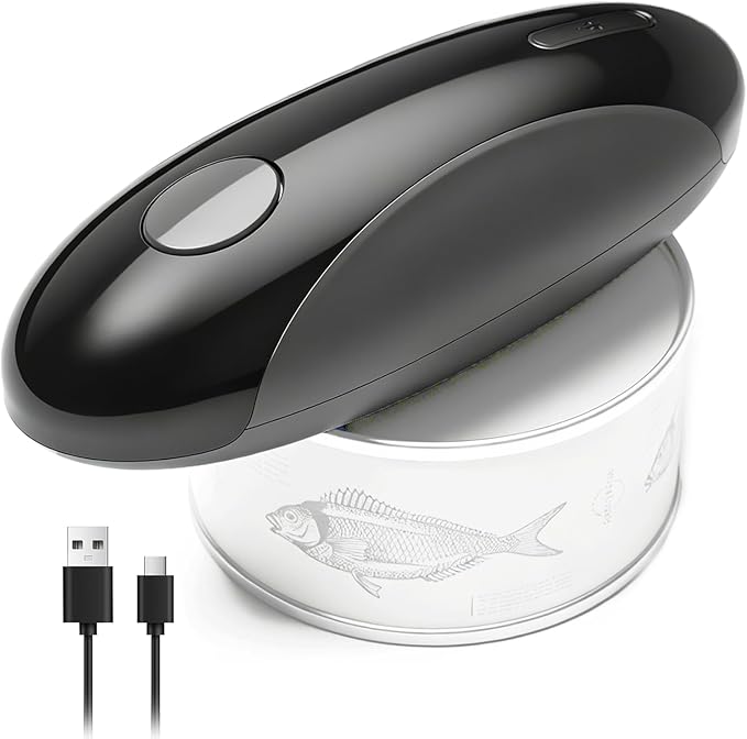 Rechargeable Electric Can Opener for Seniors with Arthritis, Handsfree Automatic Can Opener Electric with Smooth Edge, Magnet Lid Lifter, Fits Almost Can Sizes, Can Opener for Kitchen (Black & Grey)
