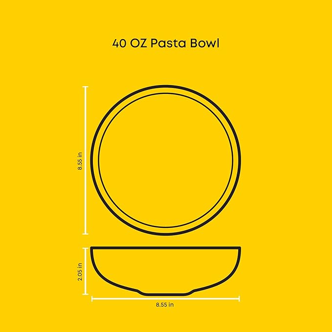 JoyJolt Mesa 40oz Stoneware Serving Bowls, Pasta Bowls Set of 4, Large Salad Pho Soup Bowls for Kitchen, Dishwasher and Microwave Safe Plate Bowls, Aesthetic Kitchen Essentials - Matte Black