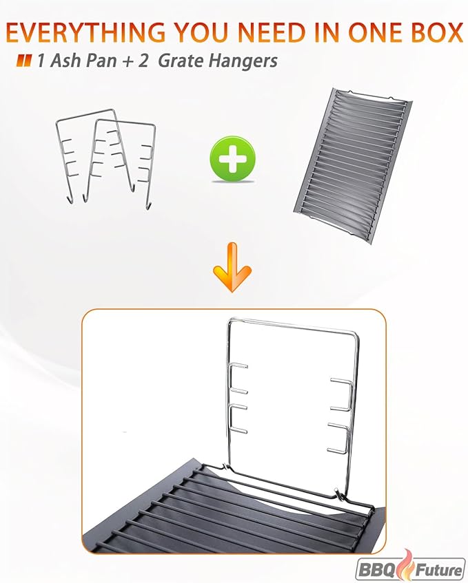 MixRBBQ 20 Inchs Ash Pan with 2pcs Fire Grate Hanger for Chargriller 5050, 5072, 5650, 2123 2223 2823 Charcoal Grills, 200157 Grill Tray Replacement for Chargriller, Stainless Steel Drip Pan