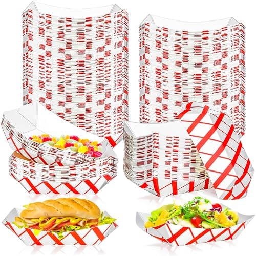 100 Pack 2Lb Paper Food Boat Trays Disposable Paper Boat Plate Containers, Kraft Food Serving Tray Boats Baskets Bowls for Snack Popcorn Dessert BBQ Hot Dog Sandwich Burger Taco Fries Nacho
