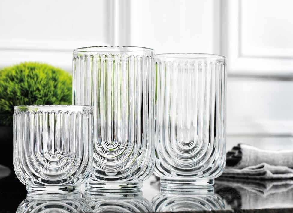 Glaver's 8-Piece Drinking Glass Set, Art Deco Ribbed Arch Glassware, Clear U-Shape Design, 17oz Highball and 11oz DOF Glasses Kitchen Glasses