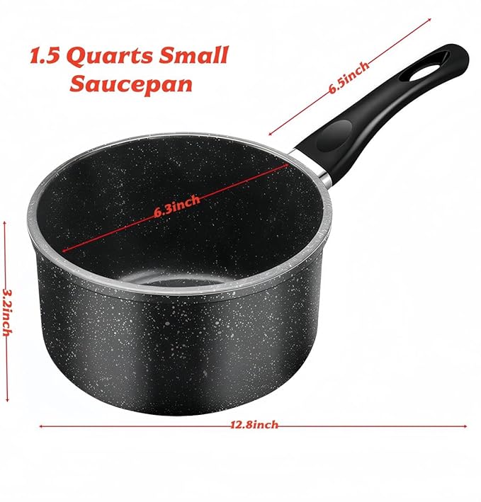 Nonstick Saucepan, 1.5 Quarts Sauce Pan with Swiss Granite Coating, Small Milk Soup Pot with Detachable Handle Multipurpose Induction Compatible, PFOA Free
