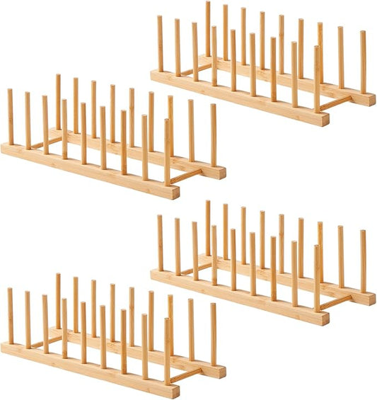 4 PCS Bamboo Dish Dying Rack - Pot Lid Plate Organizer Holder for Cabinet - Cutting Board Organizer-Plate Rack for Dish, Pot Lid, Bowl, Cup, Cutting Board