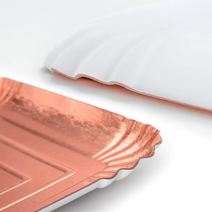 10 PCS Rose Gold Rectangle Trays, Heavy Duty Disposable Paper Cardboard for Platters, for Elegant Dessert Table Serving Parties, Cupcake Display, Birthday Party, Christmas, Valentines Day Weddings