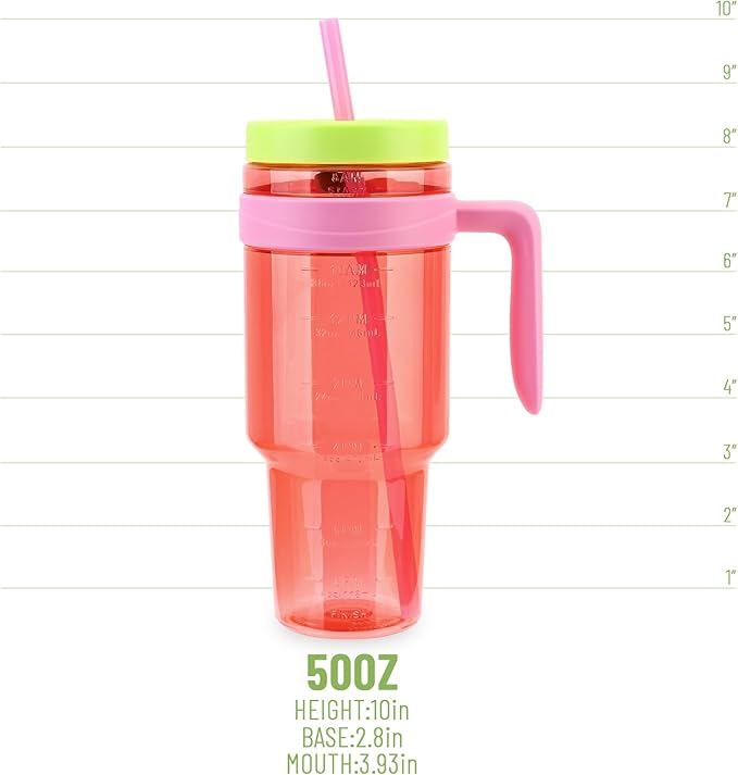50 oz Tritan Plastic Tumblers with Lids and Straw | Leak-Proof BPA-Free Tumbler with Time Marker | Reusable for Iced Coffee, Tea, Juice, Boba, Smoothies | Wide Mouth