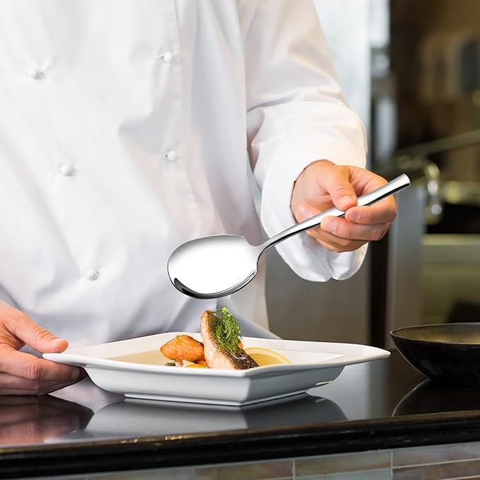 8 Pieces Stainless Steel Serving Spoons, Large Buffet Serving Spoon