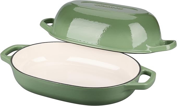 Enameled Cast Iron Oval Dutch Oven Pot with Lid, Dutch Oven for Sourdough Bread Baking, Bread Oven, Bread Dutch Oven, Oval Bread Pan, 7qt, Pistachio Green