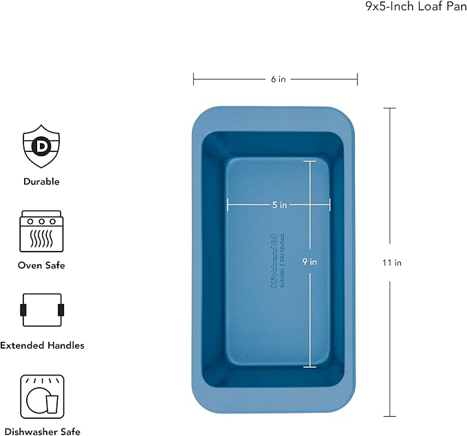 KitchenAid 9 x 5-In Nonstick Aluminized Steel Loaf Pan, Dishwasher Safe, Blue Velvet