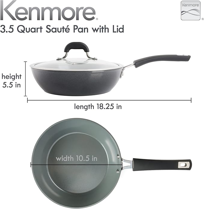 Kenmore Arlington 3.5 QT Aluminum Sauté Pan W/Lid - Black Diamond