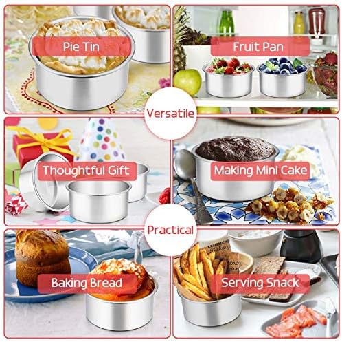 TeamFar 4 Inch Cake Pan, Stainless Steel Mini Cake Pan Round Baking Tins