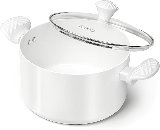 MICHELANGELO Stock Pot with Lid, 6 Quart Soup Pot with Lid, Nonstick Ceramic Cooking Pot with Stay-Cool Handle, Induction Compatible - 6QT, White