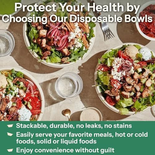 Homestockplus Large Disposable Bowls 48 Oz Heavy Duty Compostable Paper Bowls [100 Pack], Extra Large Catering Bowls for Restaurants, Salad, Buffet, Eco-Friendly Microwave Safe (White)