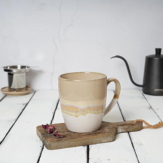 Bosmarlin Ceramic Tea Cup with Infuser and Lid, 16 Oz, 5 Colors to Choose, Dishwasher and Microwave Safe, Reactive Glaze, Steeping Tea Mug with Strainer (Brown Grey)
