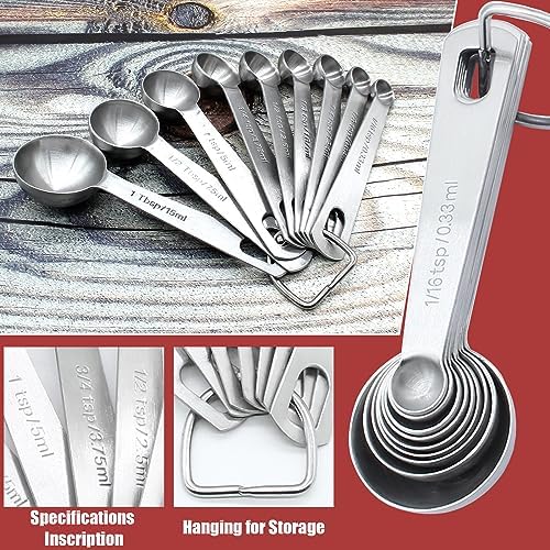 Luomorgo 9 Pcs/Set Measuring Spoons Set, Stainless Steel Tablespoons