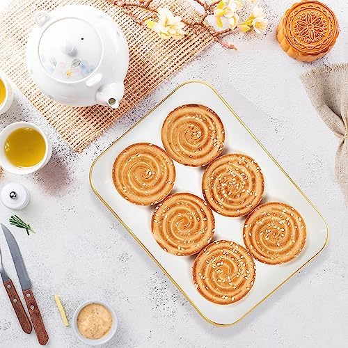 R-kay 3 Pack Plastic Serving Trays for Party - White and Gold Tray 8 by 11 in Heavy Duty Dessert Food Rectangular Premium Platters