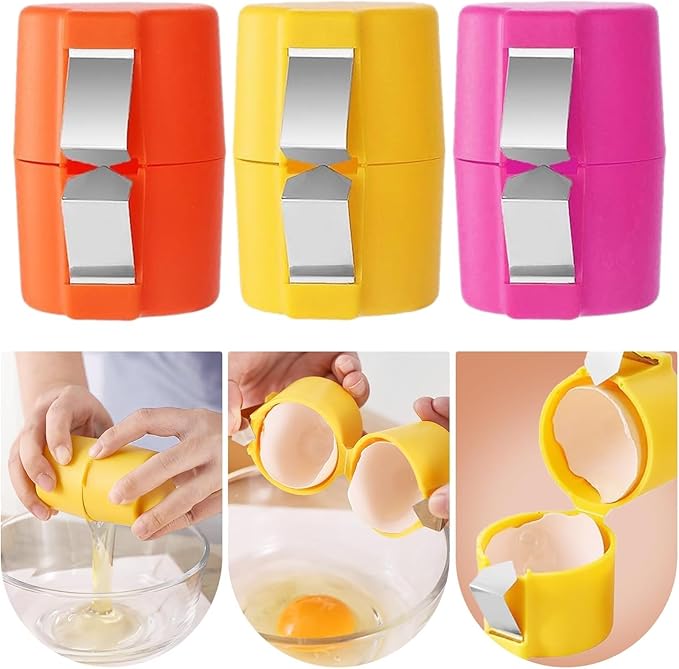3Pcs Egg Shell Cracker Breaker Opener Peeler Remover Separator for Hard Boiled Raw Eggs,For Kitchen Hard Boiled Egg Peeler Cracking Appliance Tool Egg Shell Opener, Set of 3, Orange, Yellow, Pink