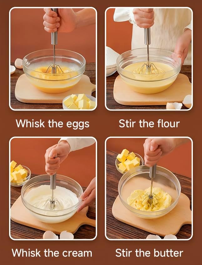3Pcs Semi-Automatic Stainless Steel Egg Whisk, Hand-Operated Rotary Whisks, Multi-functional Stainless Steel Kitchen Mixing Tool, Manual Egg Whisk, Suitable for Mixing, Whipping and Stirring,11+12+13"