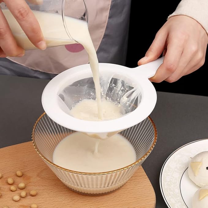 2-Piece 200-Mesh Ultra-Fine Juice Strainer Set, Smooth Fine Mesh for Soy Milk, Juice, Wine, Multi-Purpose Kitchen Strainer with Non-Slip Handle for Home & Commercial Use