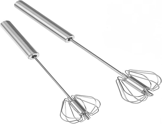 2Pcs Semi-Automatic Stainless Steel Egg Whisk, Hand-Operated Rotary Whisks, Multi-functional Stainless Steel Kitchen Mixing Tool, Manual Egg Whisk, Suitable for Mixing, Whipping and Stirring,12+13"