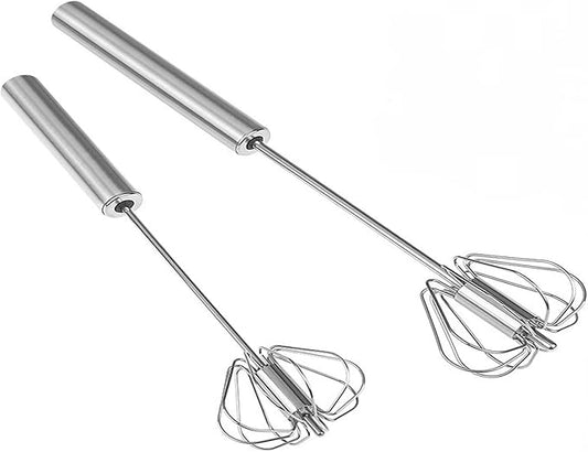 2Pcs Semi-Automatic Stainless Steel Egg Whisk, Hand-Operated Rotary Whisks, Multi-functional Stainless Steel Kitchen Mixing Tool, Manual Egg Whisk, Suitable for Mixing, Whipping and Stirring,12+13"