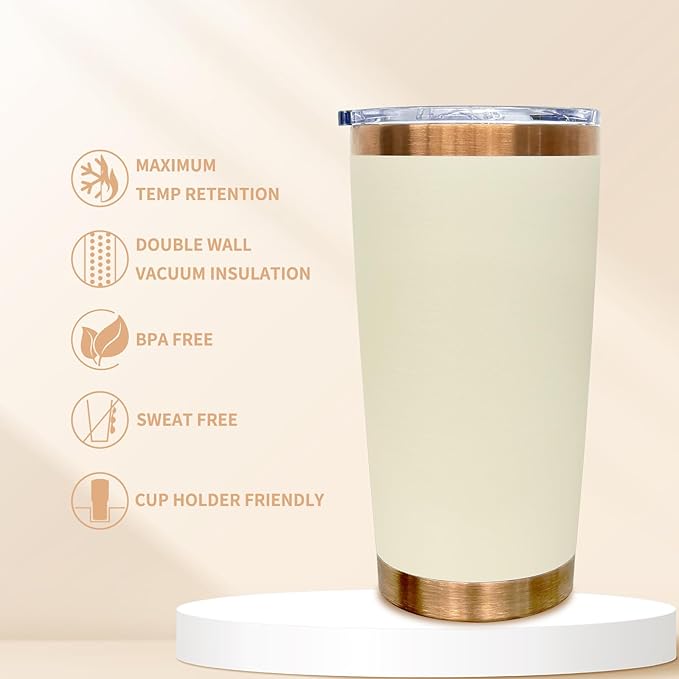20 oz Tumbler Bulk 8 Pack Stainless Steel Tumbler with Lid and Straw, Double Wall Vacuum Insulated Travel Coffee Mug for Laser Engrave, Powder Coated Cup for Hot and Cold Drinks (Cream,8 pack)