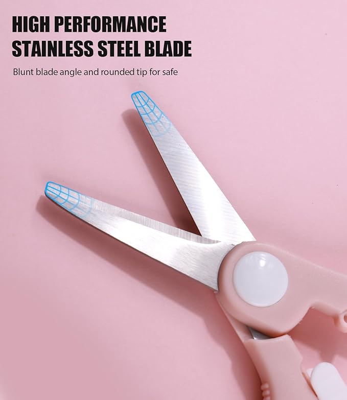 Baby Food Scissors Kicthen Shears -2-Pack Portable Healthy Cute Kids Scissors with Safety Lock and Storage Case - Ideal for Cutting Meat Chicken Vegetables and Fruits