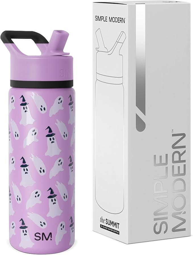 Simple Modern Halloween Kids Summit Water Bottle with Straw Lid | 18oz Stainless Steel Cup Insulated Tumbler for Boys, Girls, School | Witchy Ghosts