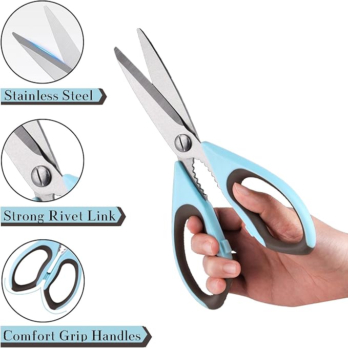 2 Pack Heavy Duty Scissors Kitchen Shears with Magnetic Holder,Dishwasher Safe Stainless Steel Meat Cooking Shears,Multifunctional All Purpose Sharp Scissors Set for Food,Meat,BBQ,Pizza(Blue,Green)