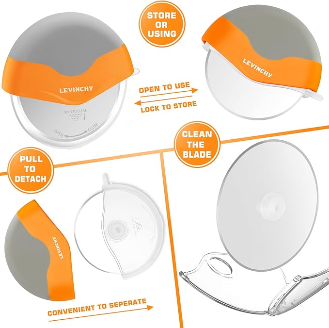 Pizza Cutter Wheel, Detachable Slicer Easy to Clean, Pizza Slicer, Premium Spuer Sharp Stainless Steel, with Protective Blade Guard, Large Size, Orange