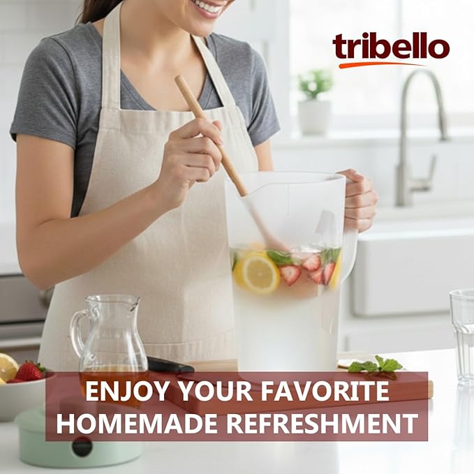 Tribello Water Pitcher with Lid 1 Gallon – Clear Round Plastic Pitcher Ice Tea & Juice Jug – Freezer & Dishwasher Safe, BPA & Phthalate Free – Sage Green