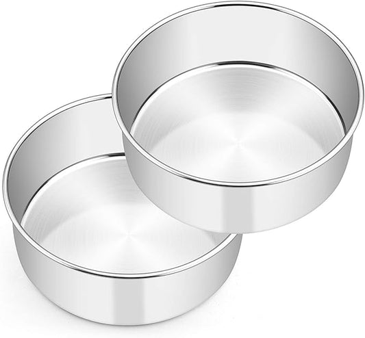 E-far 9½ x 3 Inch Round Cake Pans, Stainless Steel Deep Cake Baking Pan Tin for Birthday Wedding Party Chiffon Cheesecake, Healthy & Non-Toxic, Straight Side & Dishwasher Safe - Set of 2