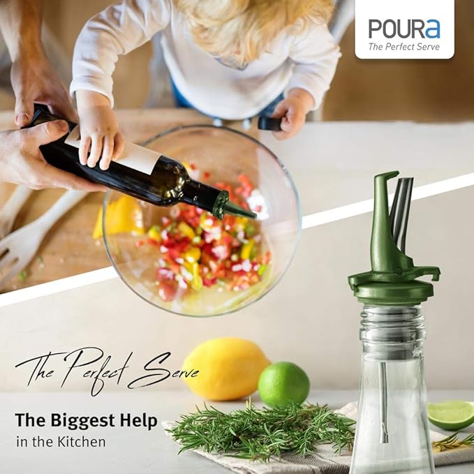 BPA‑Free Olive Oil Bottle Spouts, Leakproof Olive Oil Dispenser Spout with Hygienic One‑Hand Open/Close, Dust Cap & Screen Alternative, 2‑Pack Green