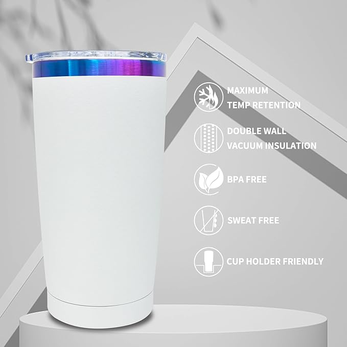 20 oz Tumbler Bulk 4 Pack Stainless Steel Tumblers with Lids and Straws, Double Wall Vacuum Insulated Travel Coffee Mug for Laser Engrave, Powder Coated Cups for Hot and Cold Drinks (White,4 pack)