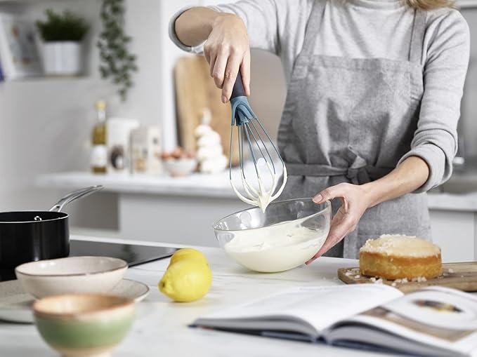 Joseph Joseph Twist Whisk 2-In-1 Collapsible Balloon and Flat Whisk Silicone Coated Steel Wire, Sky Blue