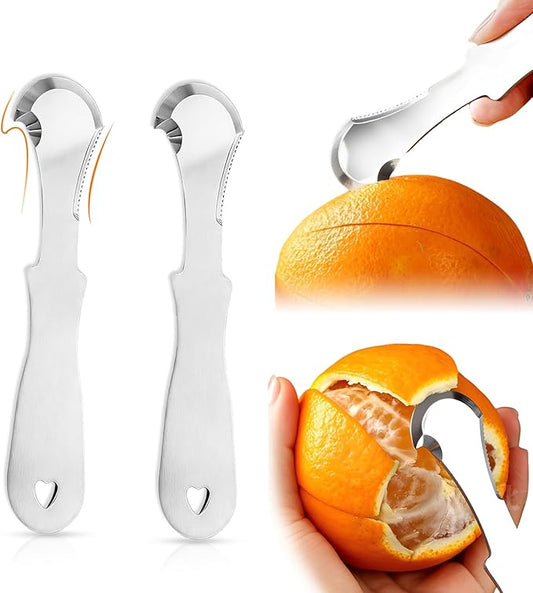 Set of 2 Stainless Steel Orange Peeler – Triangular & Serrated Blade to Easily Peel Citrus, Pomegranates, Dragon Fruit, Grapefruit