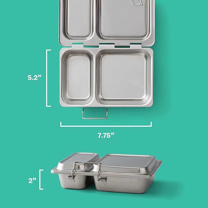 PlanetBox Shuttle Stainless Shuttle Bento Box Style Lunch Box for Kids with 2 Compartments – Durable, Dishwasher Safe & BPA-Free Food Container