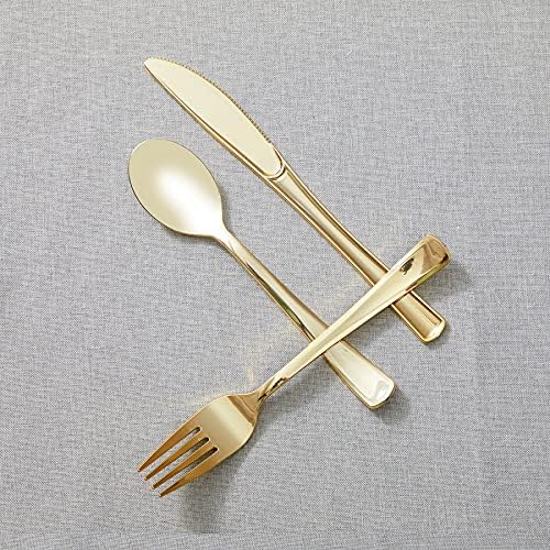N9R 160PCS Gold Plastic Silverware, Disposable Plastic Cutlery/Utensils