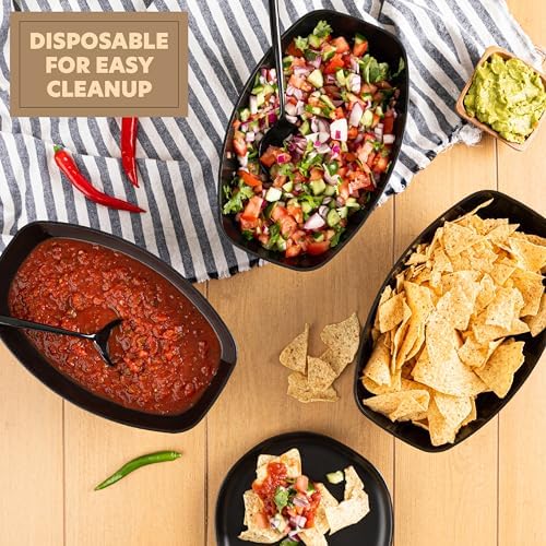 PLASTICPRO Disposable Oval Serving Bowls, Party Snack or Salad Bowl, 72-Ounce, Plastic (4, Black)