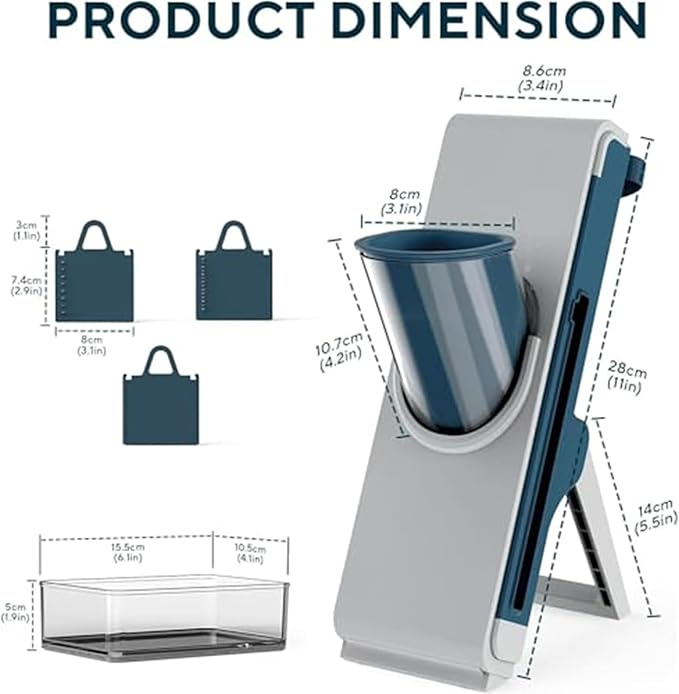 Eletronova Safe Mandoline Slicer for Kitchen, Vegetable Slicer for Kitchen，Kitchen Food Slicer, French Fry Cutter Julienne Dicer for Vegetables Grey (White & Green) (Grey & Draw Gray)