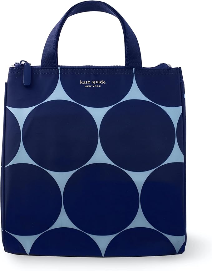 Kate Spade New York, Portable Soft Cooler Lunch Bag with Silver Insulated Interior Lining and Storage Pocket, Joy Dot