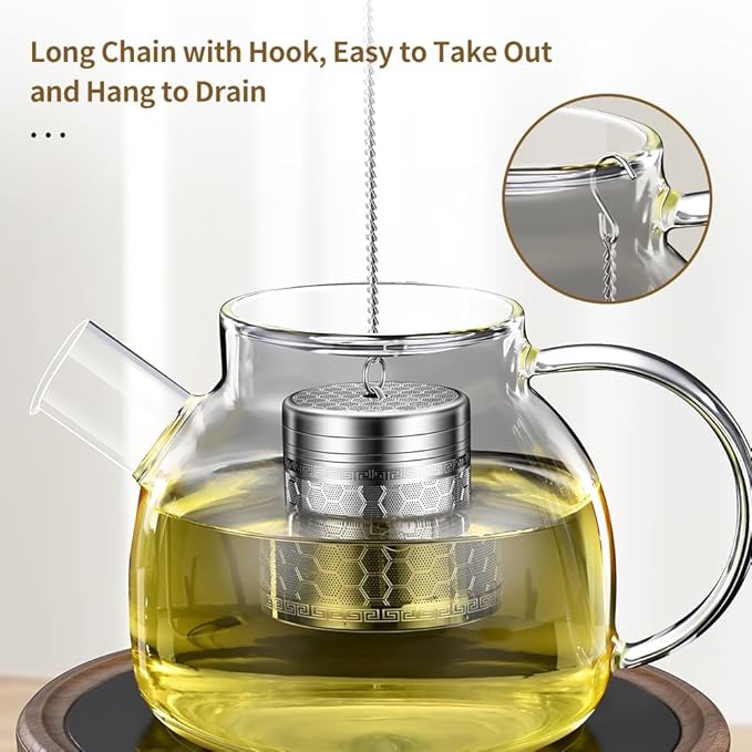 Tea Infuser for Loose Leaf Tea with Drip Trays, Extra Fine Mesh Tea Infuser, 316 Stainless Steel Loose Leaf Tea Steeper for Black Tea, Rooibos, etc (1 Pack - Large)