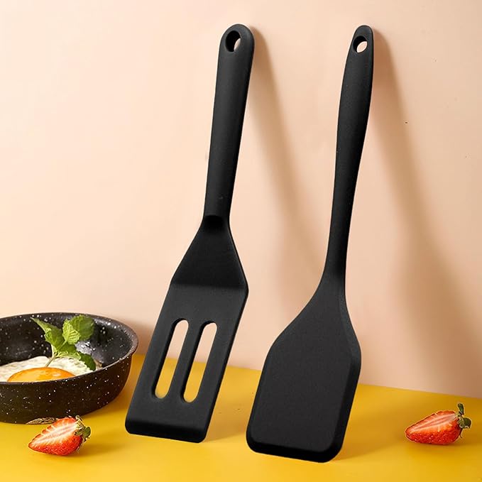 （2 Pack） Heat-Resistant Flexible Silicone Spatula for Baking, Cooking, Small Silicone Spatula Kitchen Utensils for Cookies & Brownies, Mini Rubber Spatulas for Nonstick Cookware (Black)
