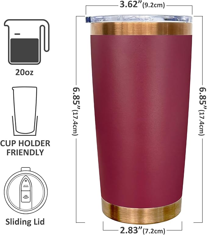 20 oz Tumbler Stainless Steel Tumbler with Lid and Straw, Double Wall Vacuum Insulated Travel Coffee Mug for Laser Engrave, Powder Coated Cup for Hot and Cold Drinks (Red,1 pack)