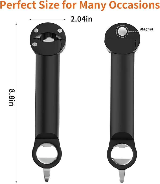 7 in 1 Jar Opener, Multifunctional Retractable Bottle Opener, Magnetic Can Opener, Suitable for Elderly People with Hand Weakness, Arthritis, Weak People, Kitchen Lid Opener, Black
