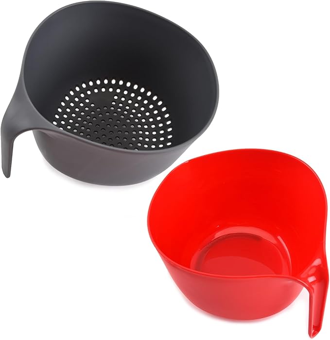 2 Pcs Plastic Mixing Bowls with Colander, 5qt - Nesting Bowls for Kitchen Cooking and Baking Supplies, Red & Gray (Red)