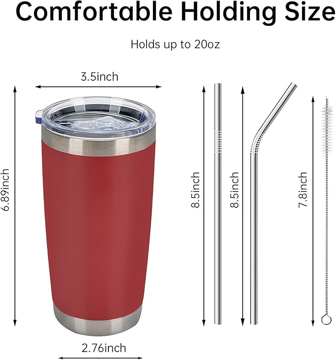 IEOVIEE 32 Pack, 20oz Stainless Steel Bulk Tumblers with Lids and Straws, Double Wall Insulated Travel Coffee Mug, Durable Powder Coated Tumbler Bulk Cup for Cold and Hot Drinks(Red)
