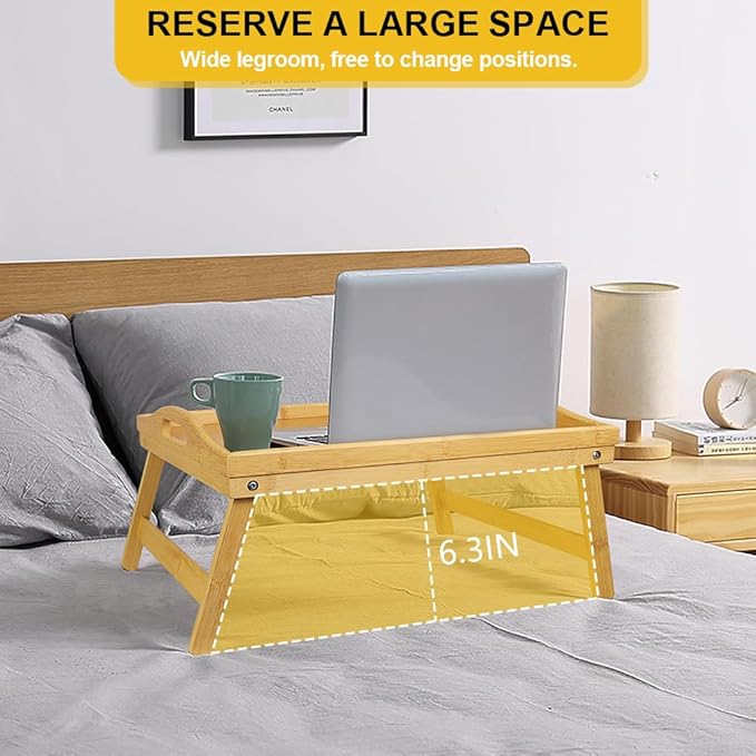 Bamboo Bed Tray Table with Folding Legs Set of 2 Foldable Breakfast Tray Portable Serving Table Laptop Snack Drawing Breakfast Trays for Bed (Set of 2)