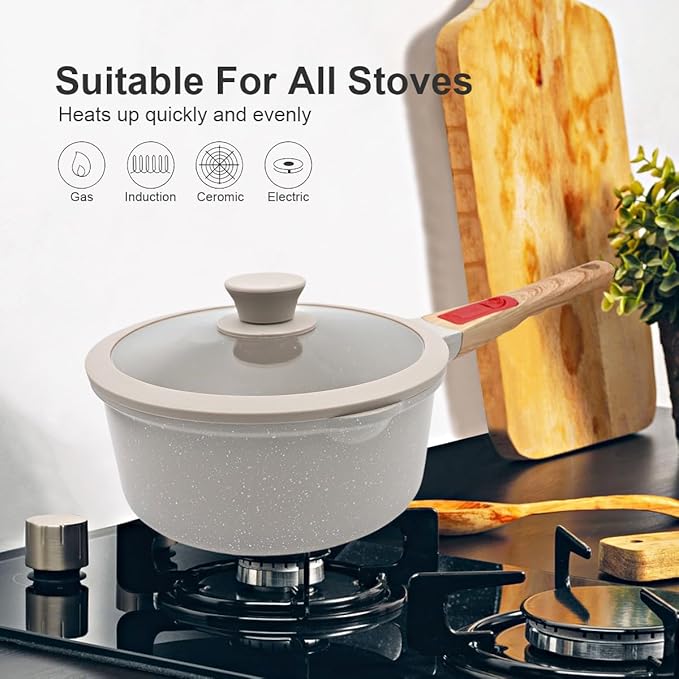 Non Stick Sauce Pan, 2.5 Qt Saucepan with Lid, Nonstick Sauce Pot & Saucepan with Pour Spout, Detachable Handle Milk Pan Pasta Pot, Mini Cooking Pot Induction Compatible, Oven Safe, PFOA Free