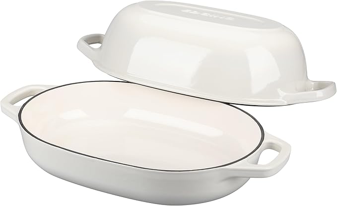 Enameled Cast Iron Oval Dutch Oven Pot with Lid, Dutch Oven for Sourdough Bread Baking, Bread Oven, Bread Dutch Oven, Oval Bread Pan, 7qt, White